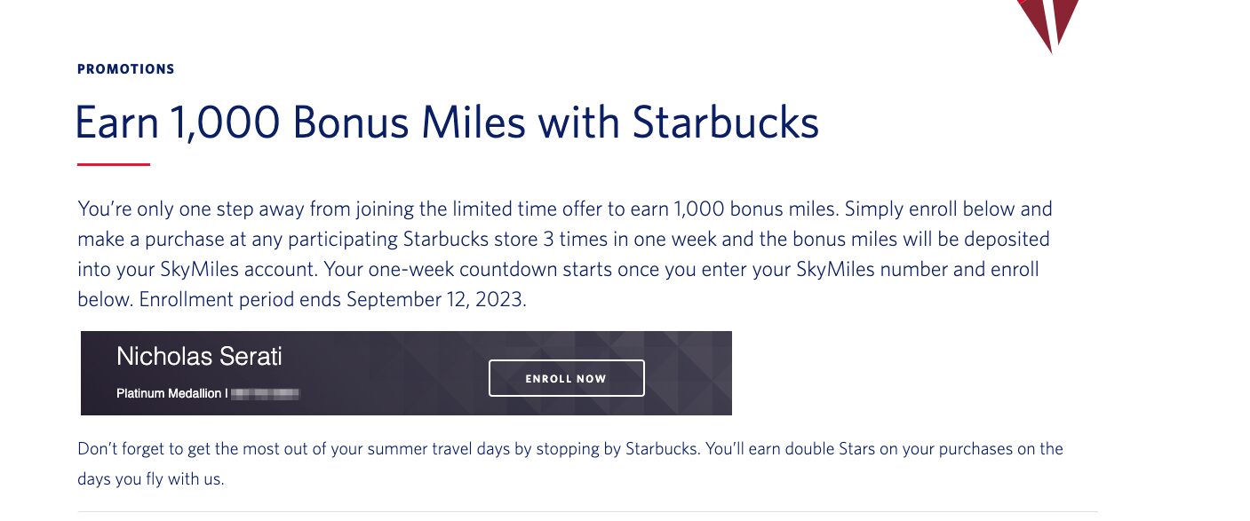 Delta SkyMiles Starbucks promo 