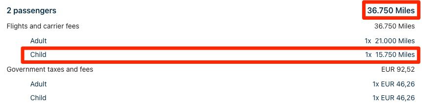 Flying Blue award with 25% child discount 