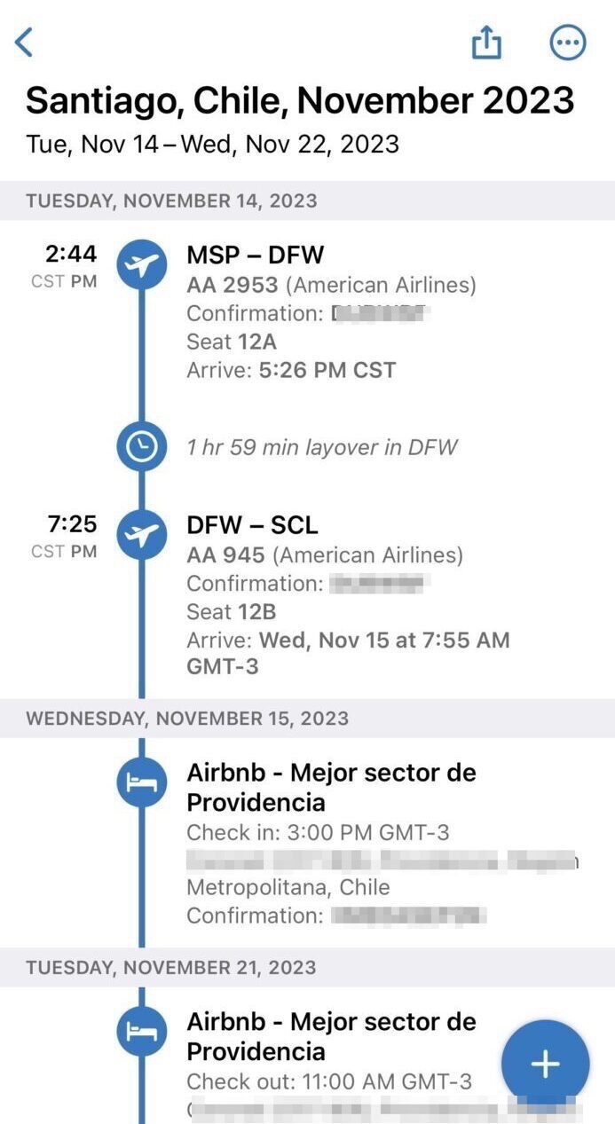 TripIt Chile itinerary