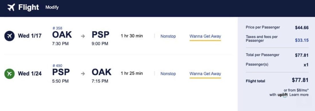 Palm Springs flight deal