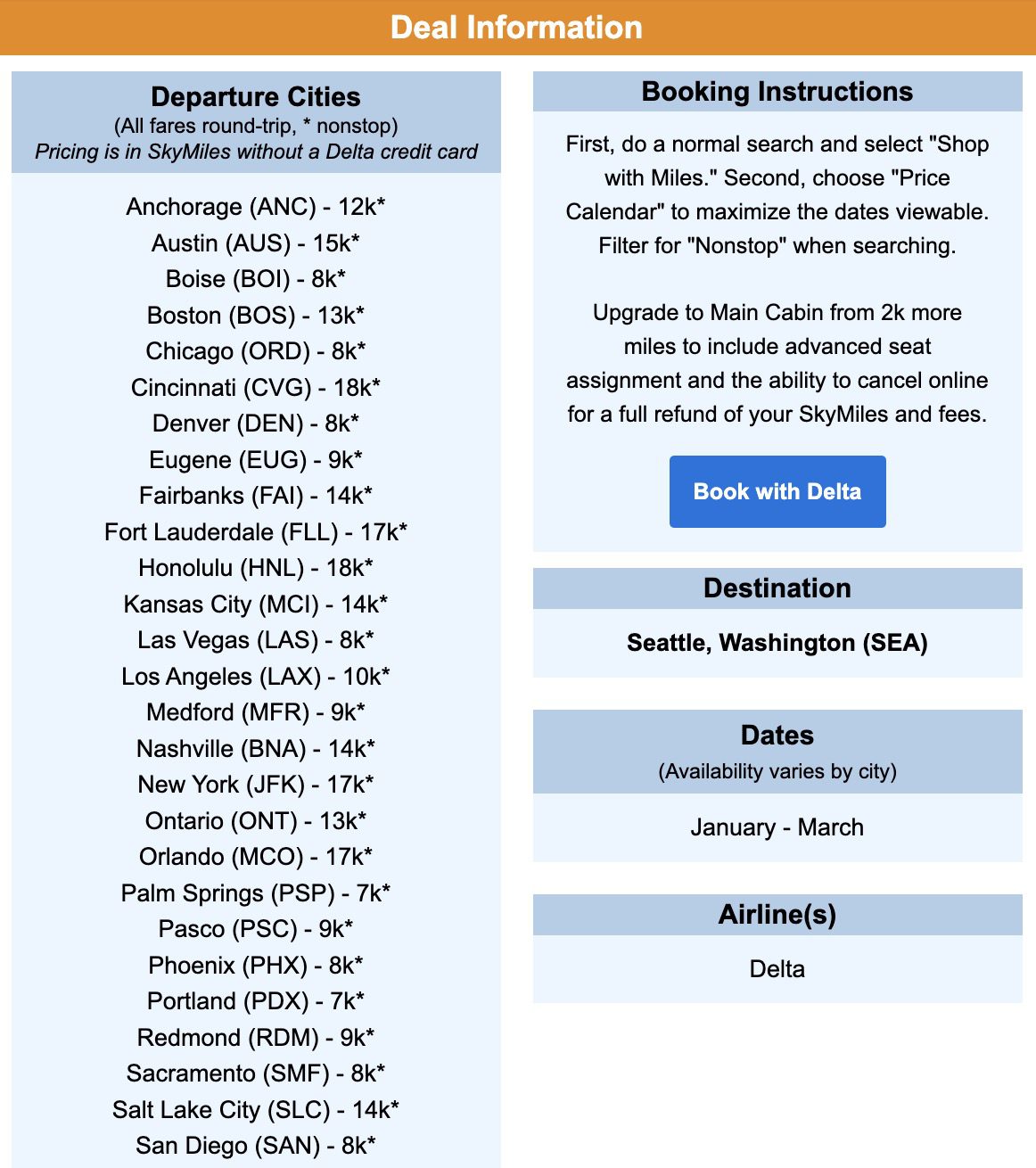 Delta Skymiles flight deal