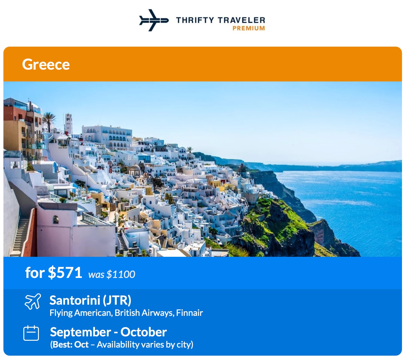Flight deal to Santorini, Greece