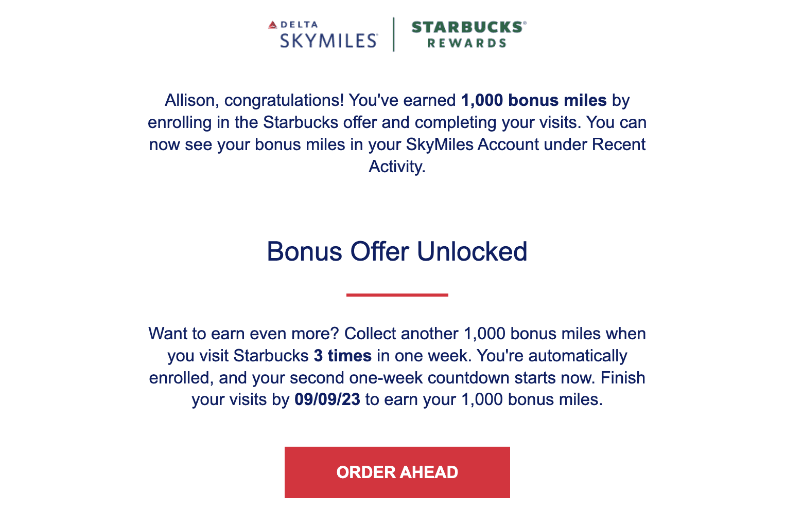 Delta SkyMiles Starbucks offer