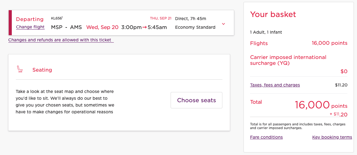Virgin one-way economy award with lap-infant