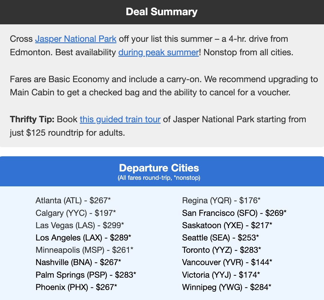 Edmonton nonstop flight deal