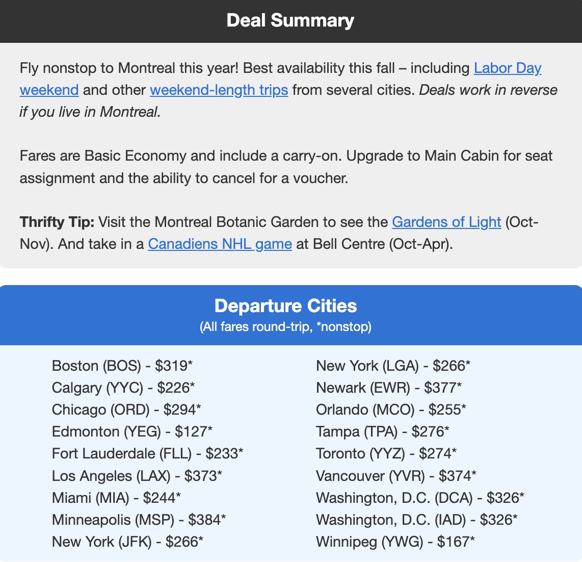 Montreal flight deal