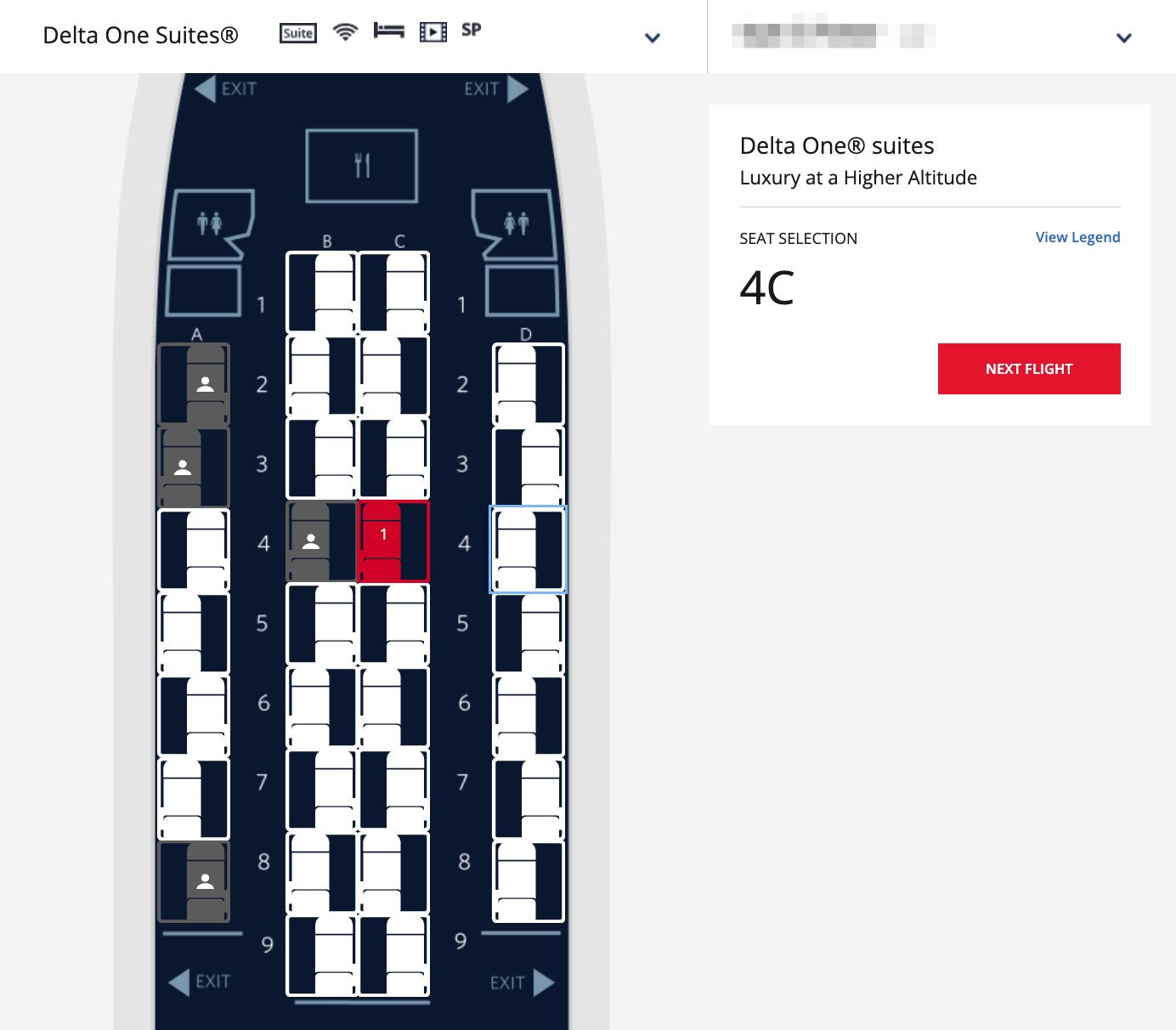delta seatmap of business class cabin