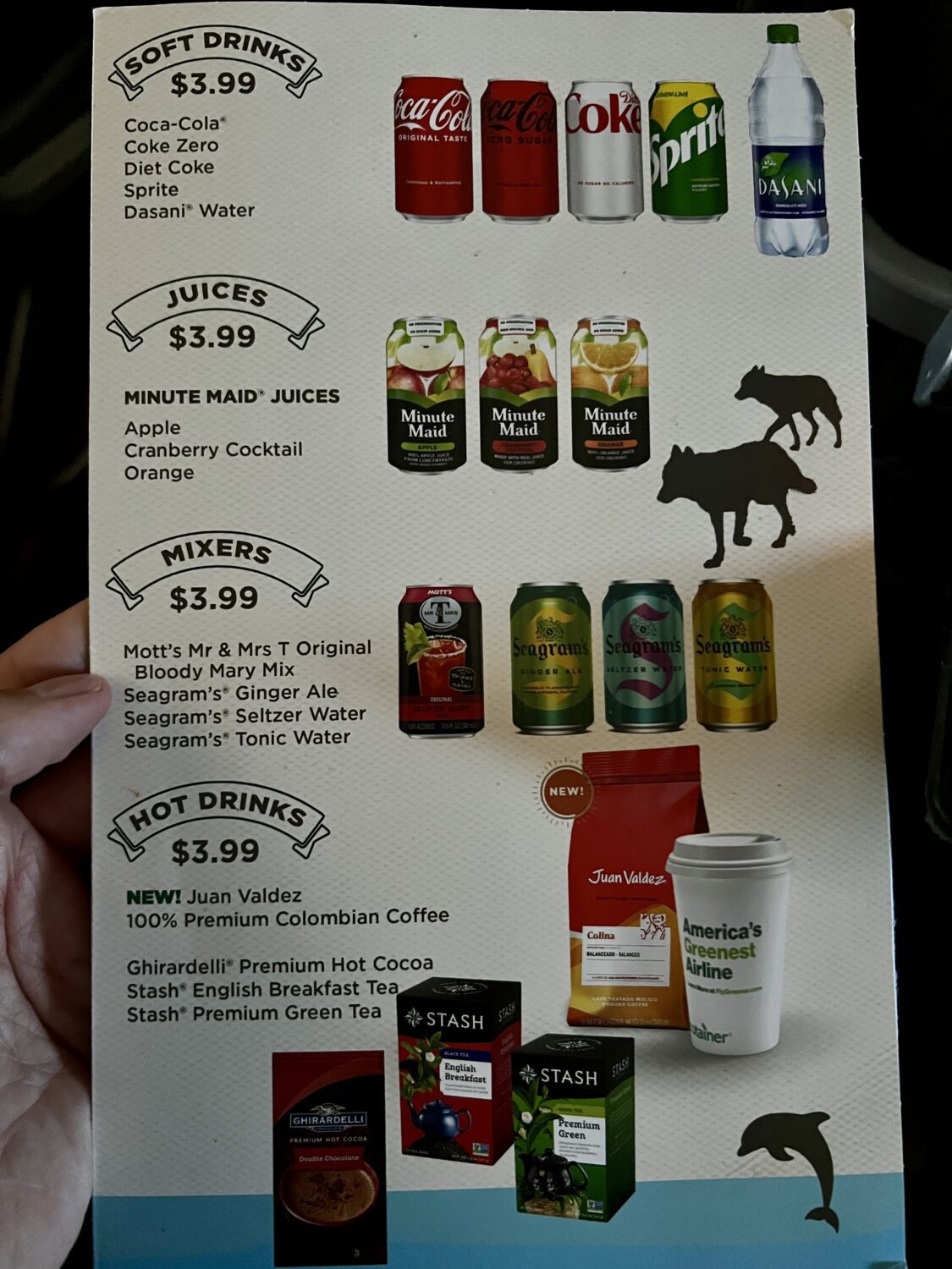 frontier airlines drink menu with prices