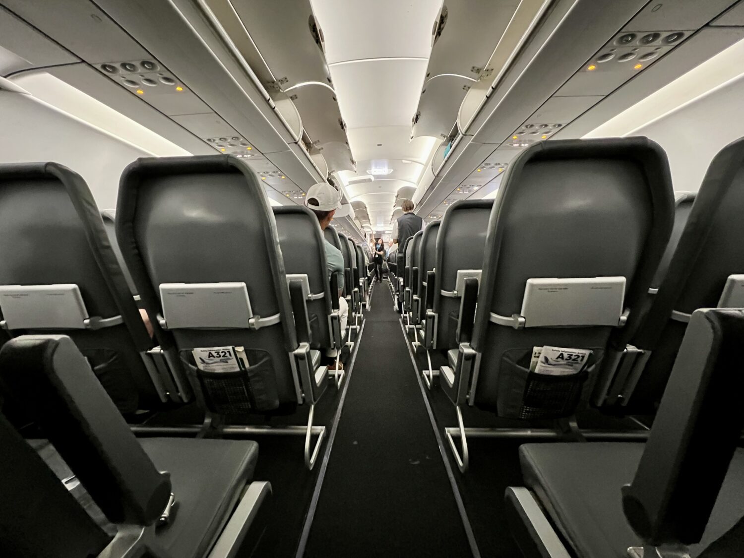 plain black seats on an airplane