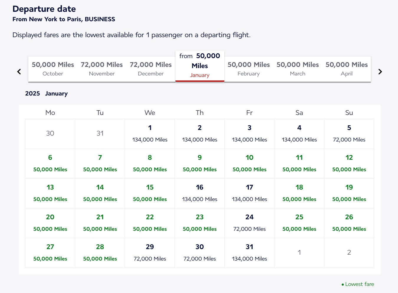 jfk to paris business class calendar
