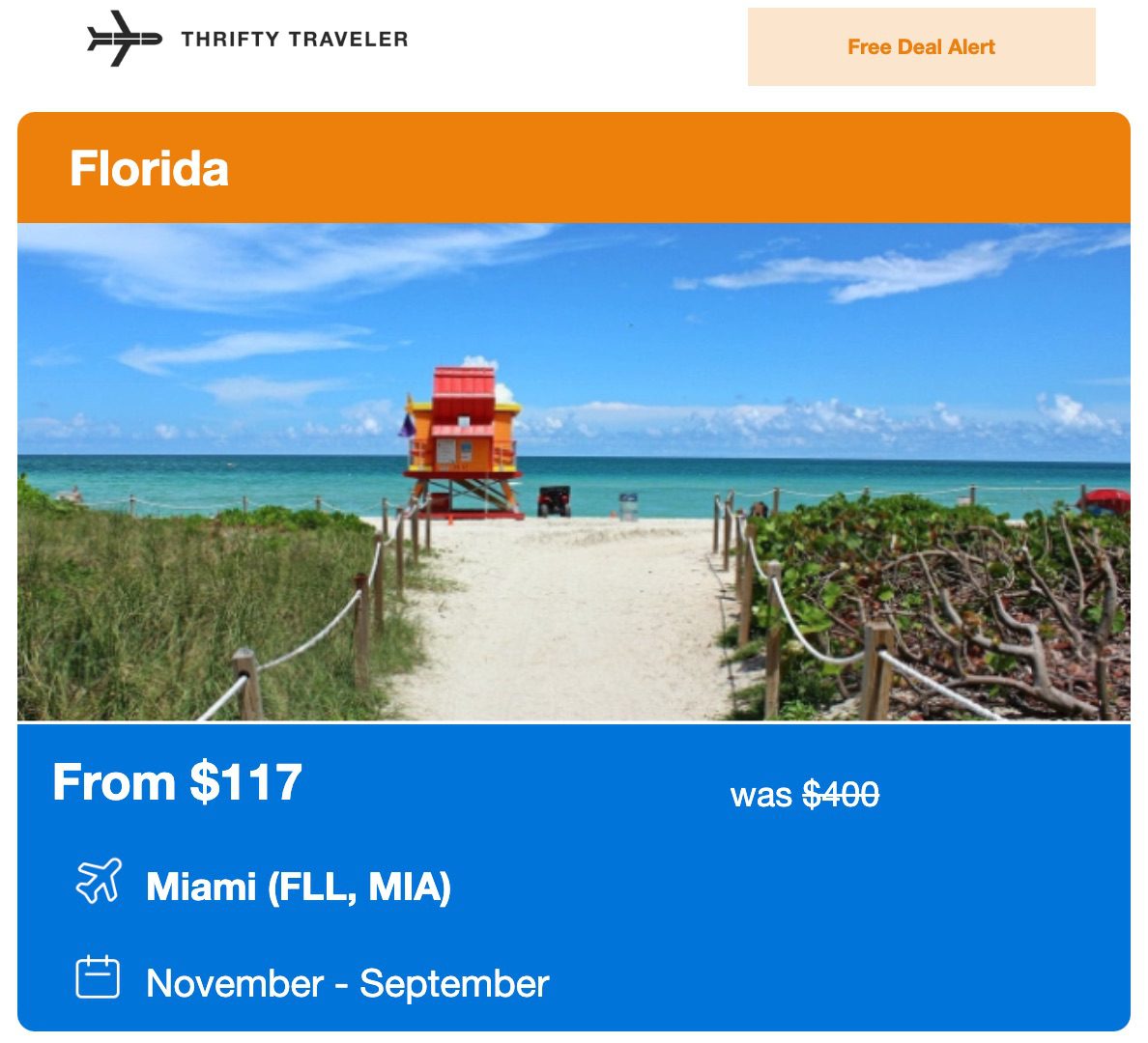 free thrifty traveler deal to miami for $117