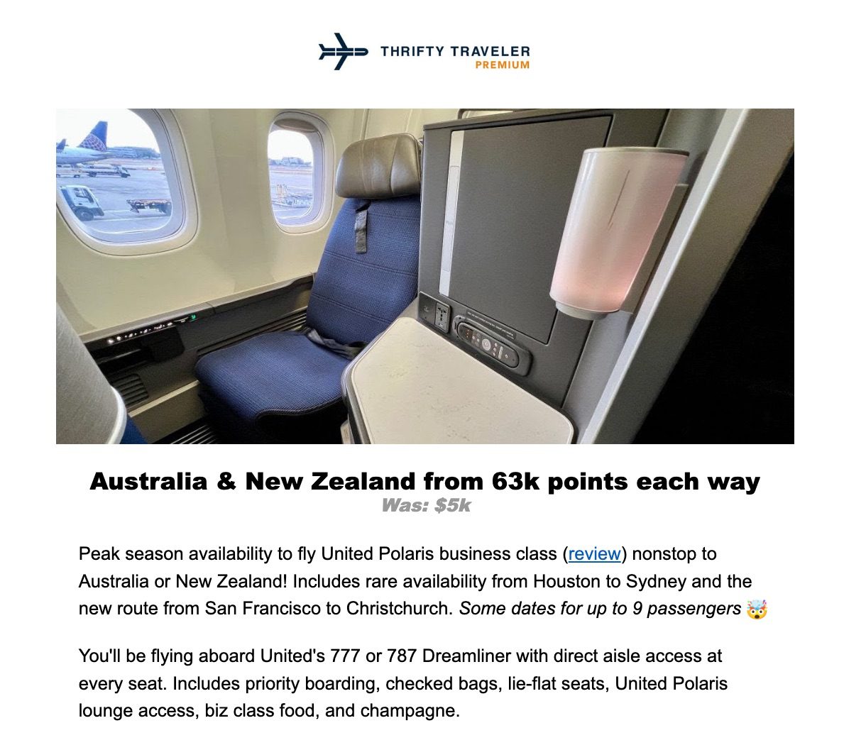 united polaris australia nz biz class deal