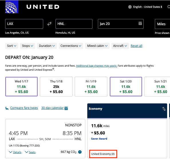 United Saver award from Los Angeles to Hawaii