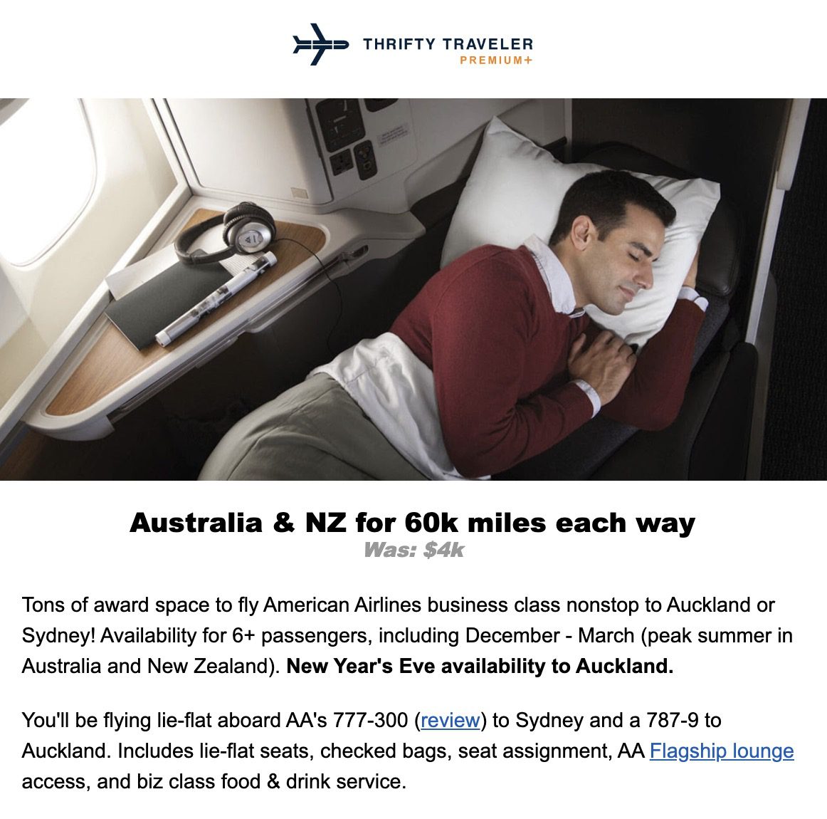 AA miles business class to Australia and New Zealand