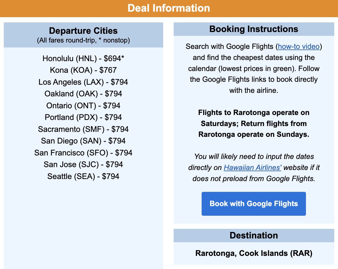Cook Islands flight deal