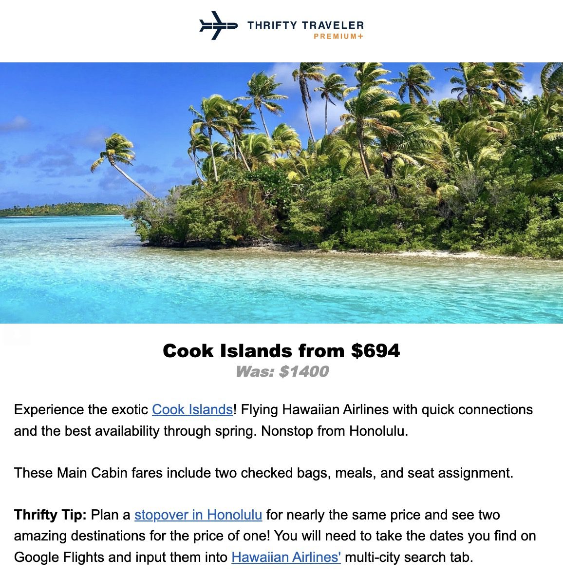 Cook Islands flight deal