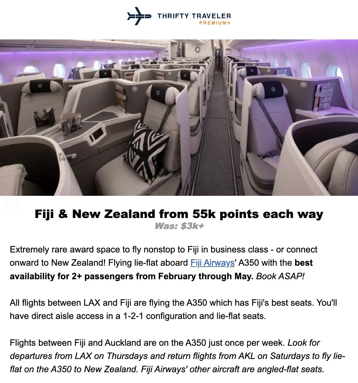 Fiji and New Zealand business class