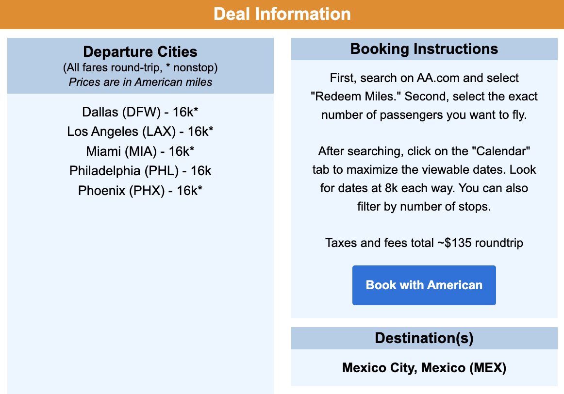 MEX flight deal AA Miles
