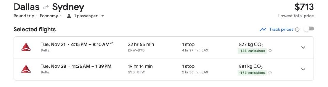 Australia cash flight deal