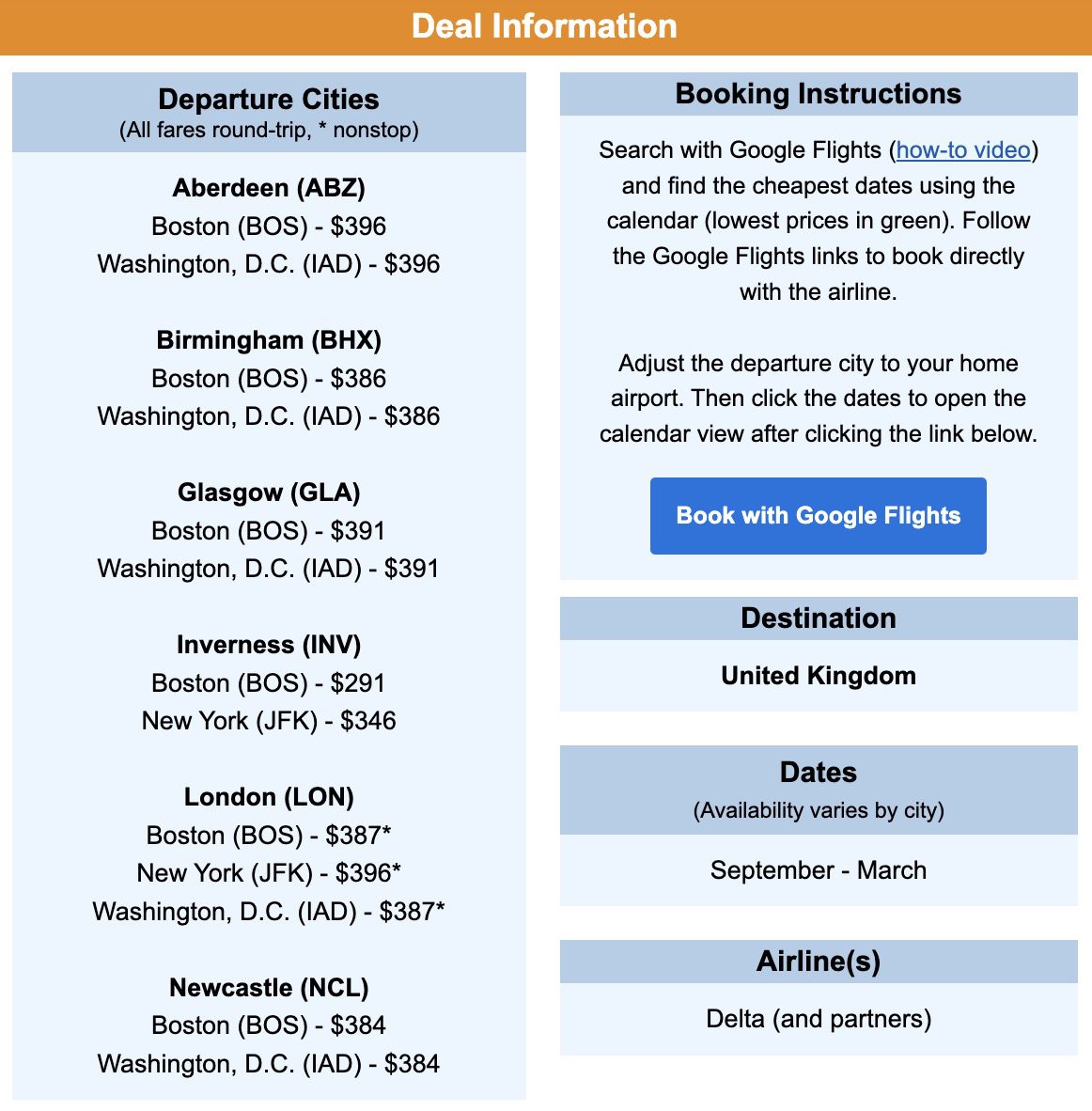 U.K. flight deal