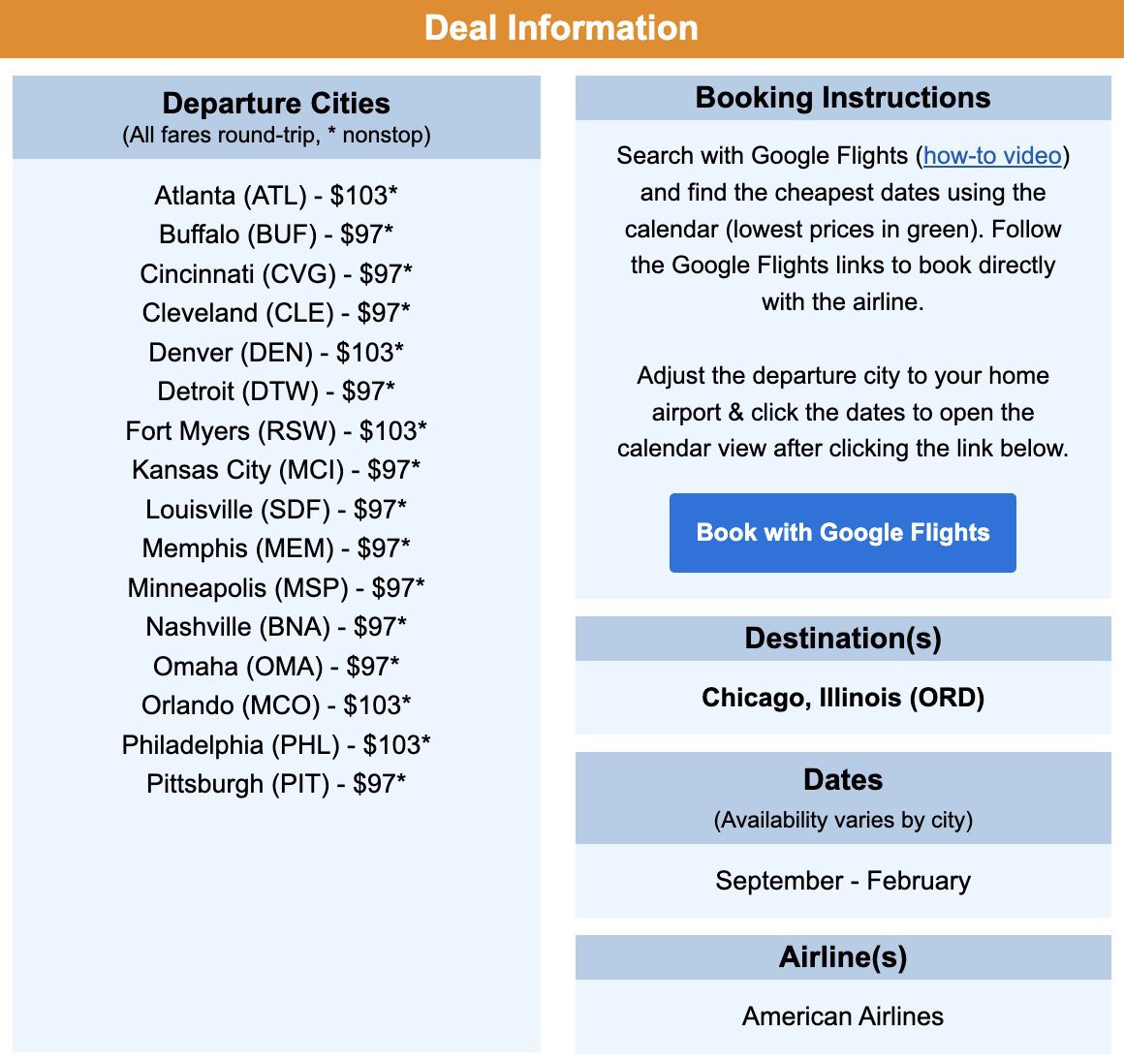 Chicago nonstop flight deal