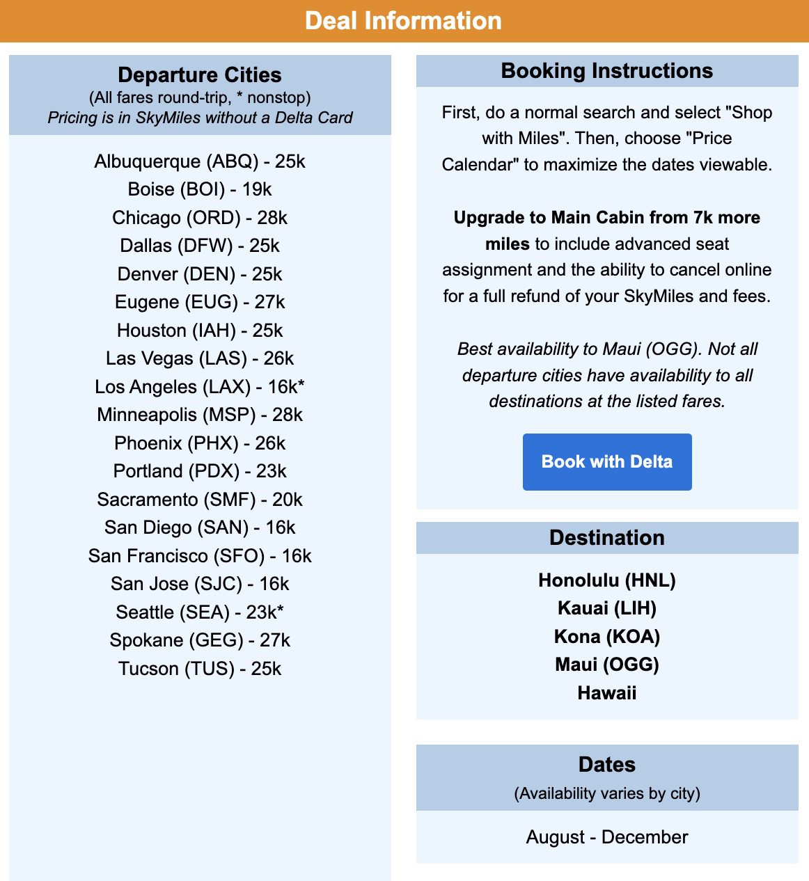 Delta SkyMiles flash sale to Hawaii