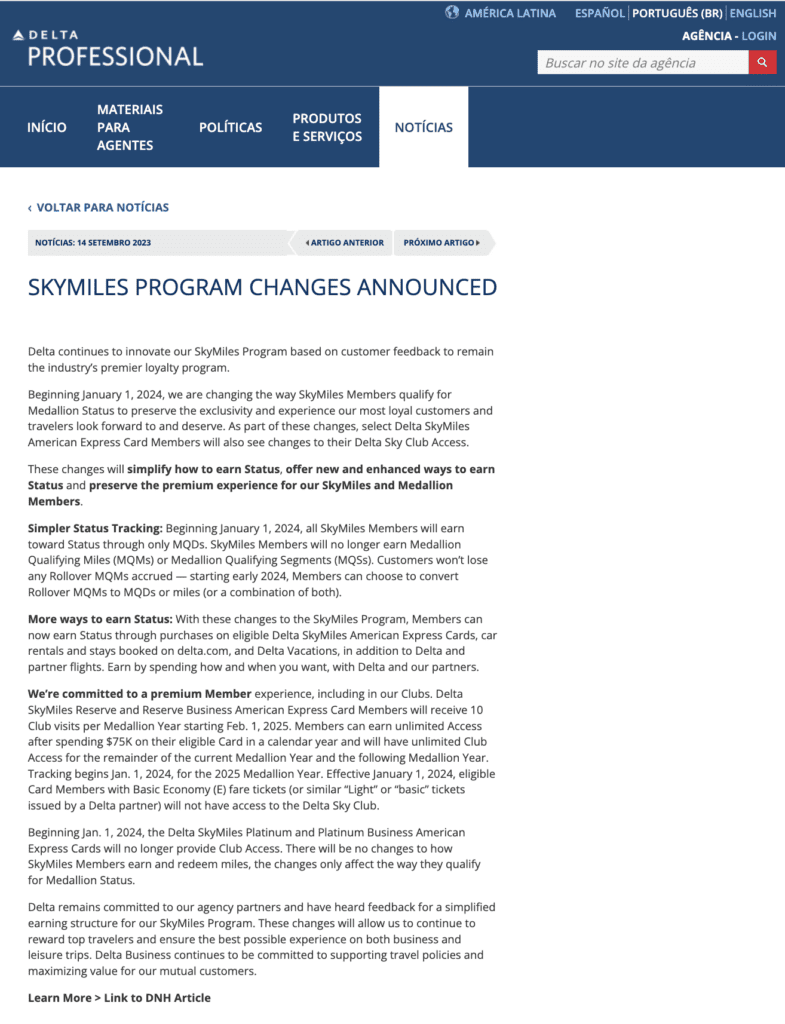 delta sky club program changes