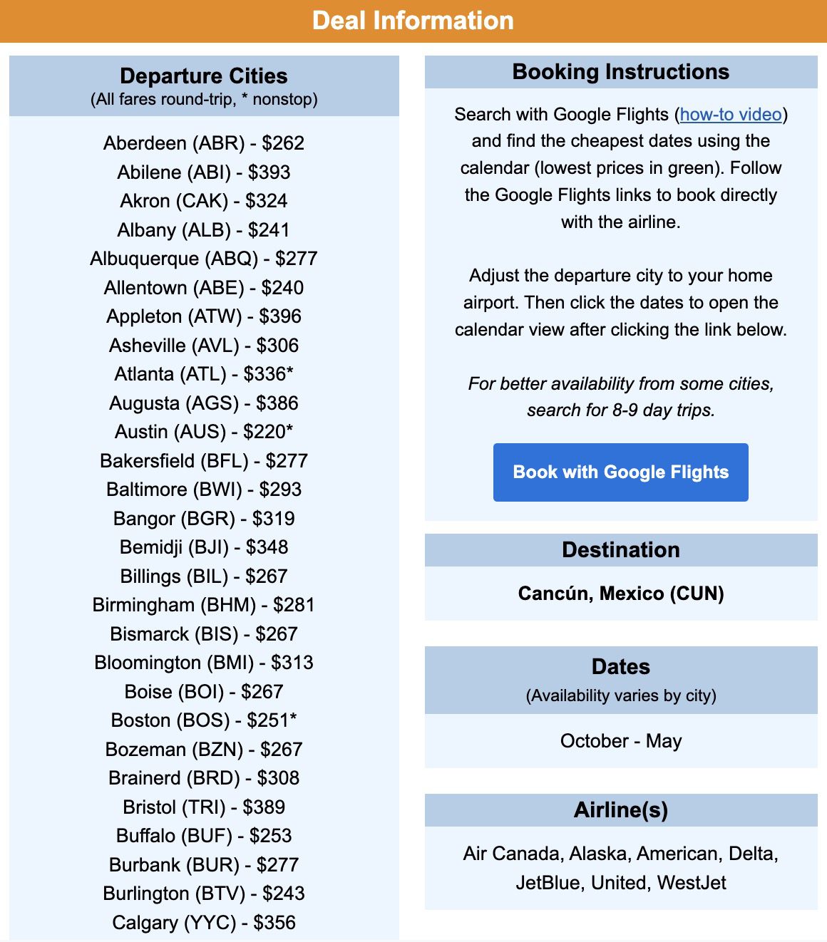Mexico flight deal