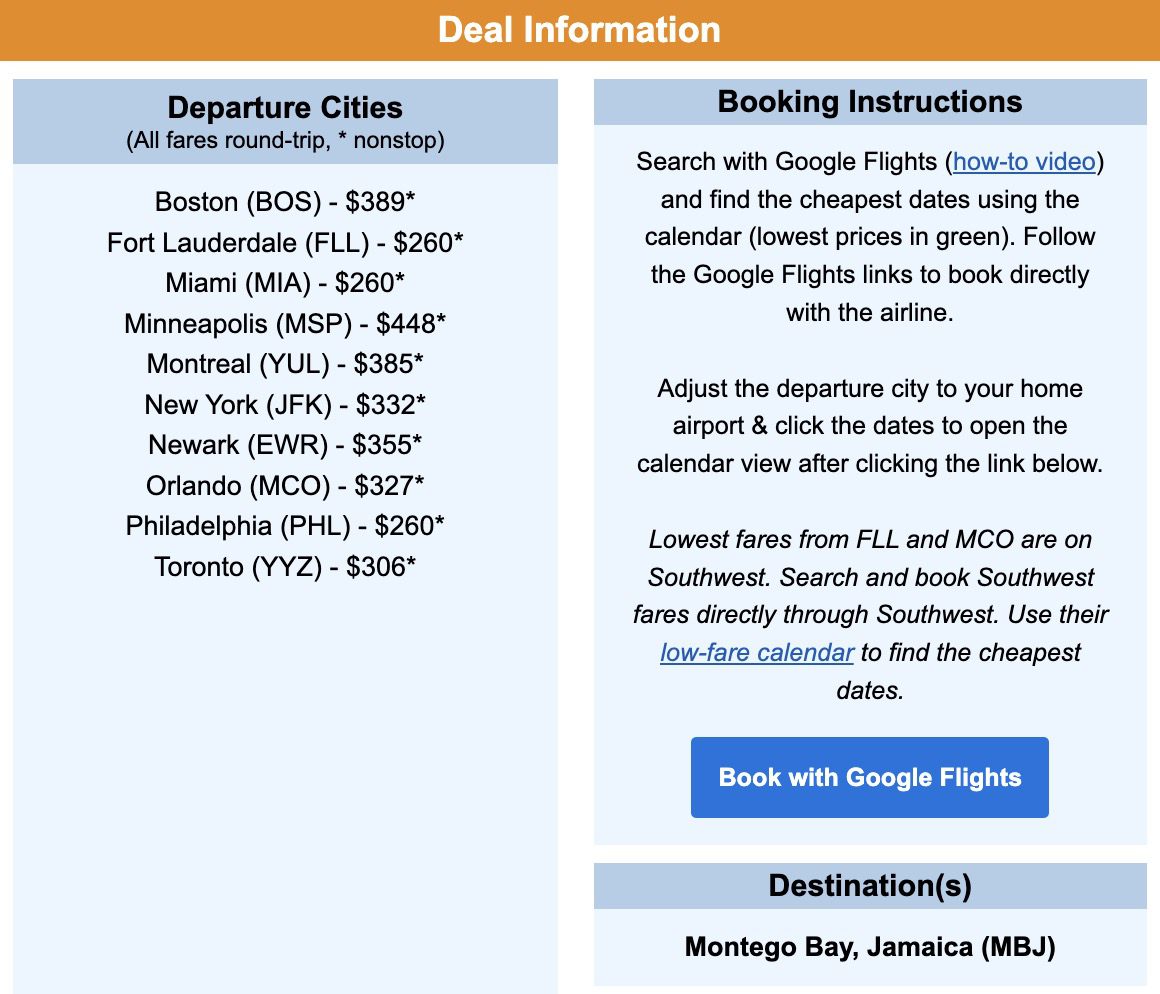Montego Bay Jamaica flight deal