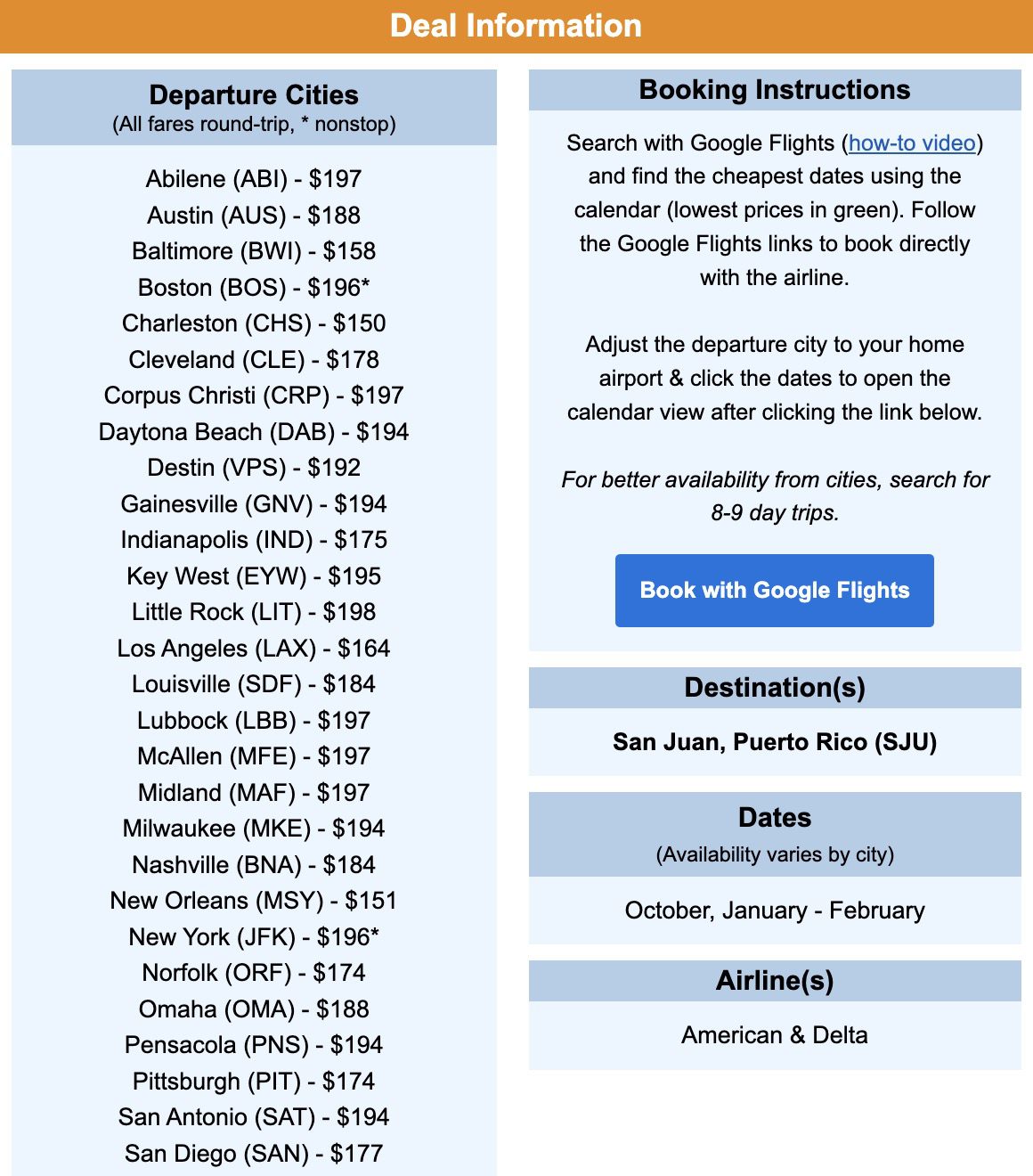 Puerto Rico flight deal information