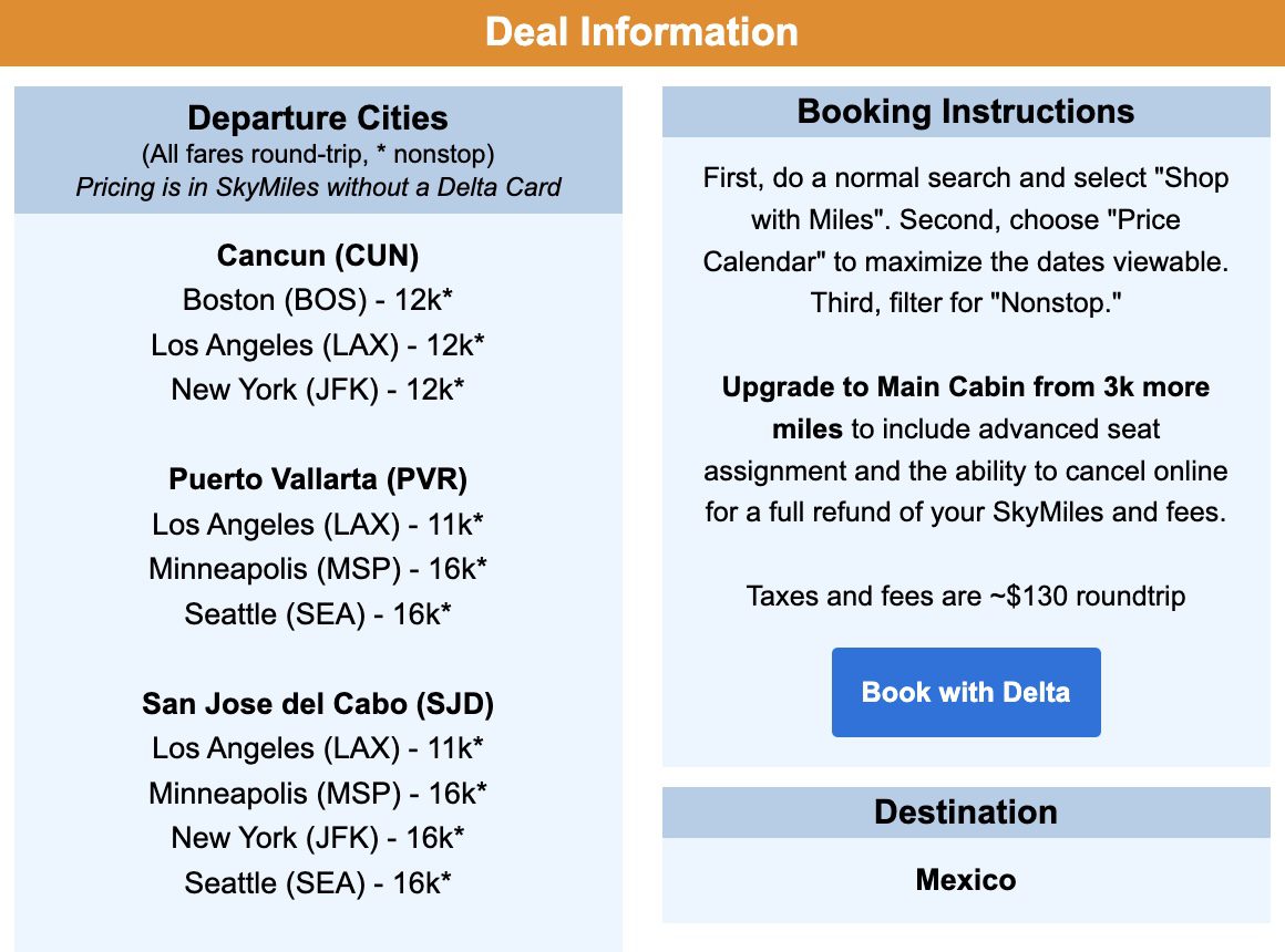 Delta SkyMiles Mexico flash sale