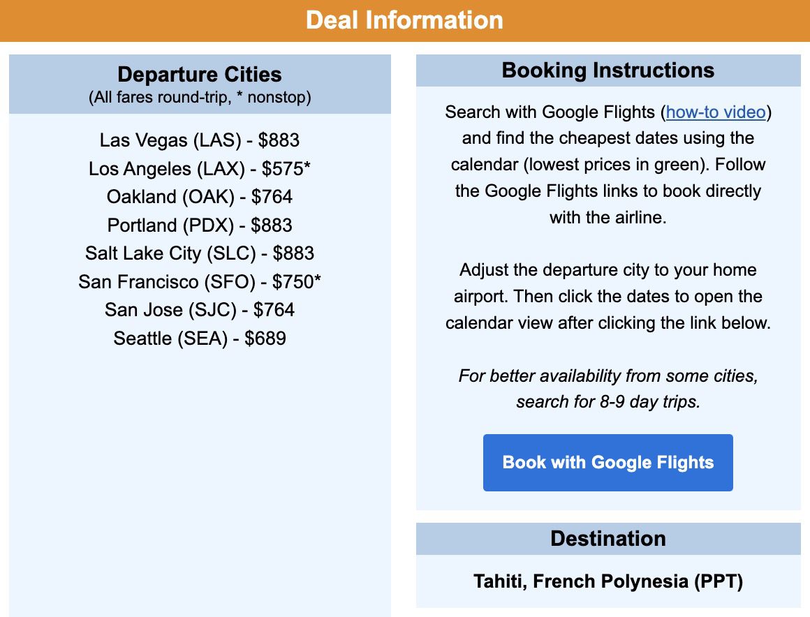 Tahiti flight deal information