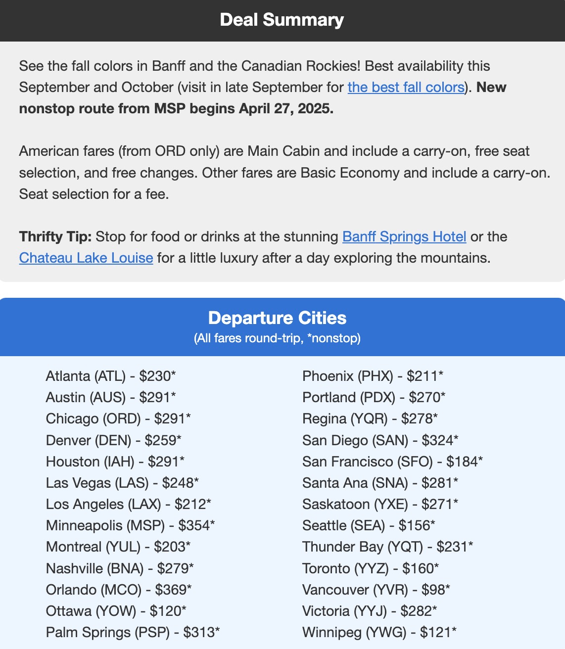 Calgary flight deal