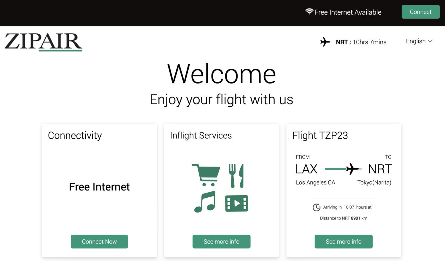 Zipair inflight wifi