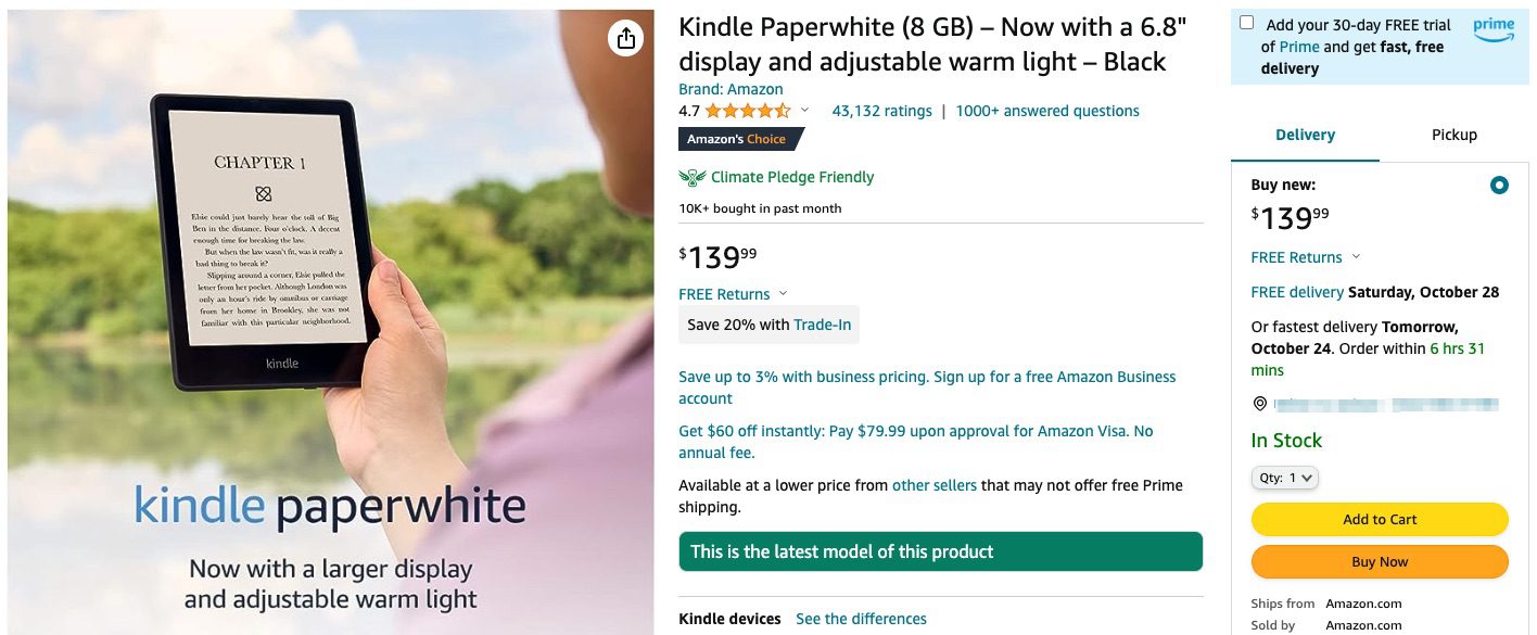 Amazon Kindle purchase