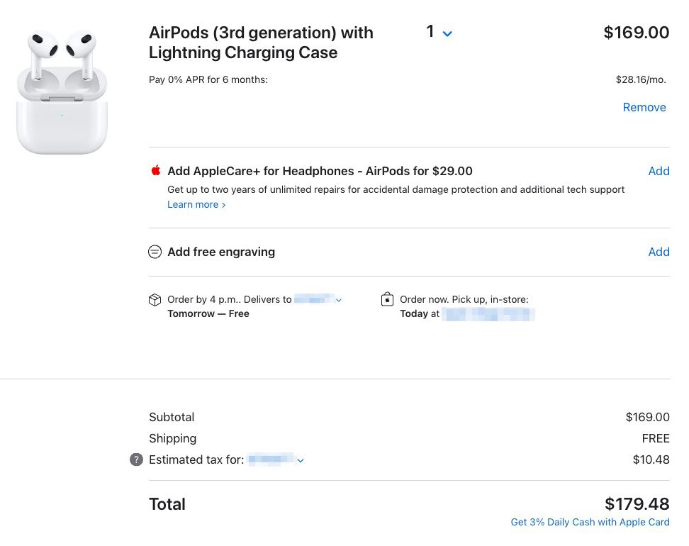 Apple airpods checkout screen