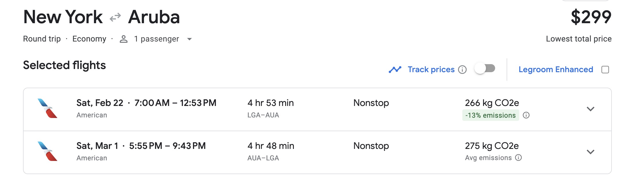 NYC to Aruba airfare