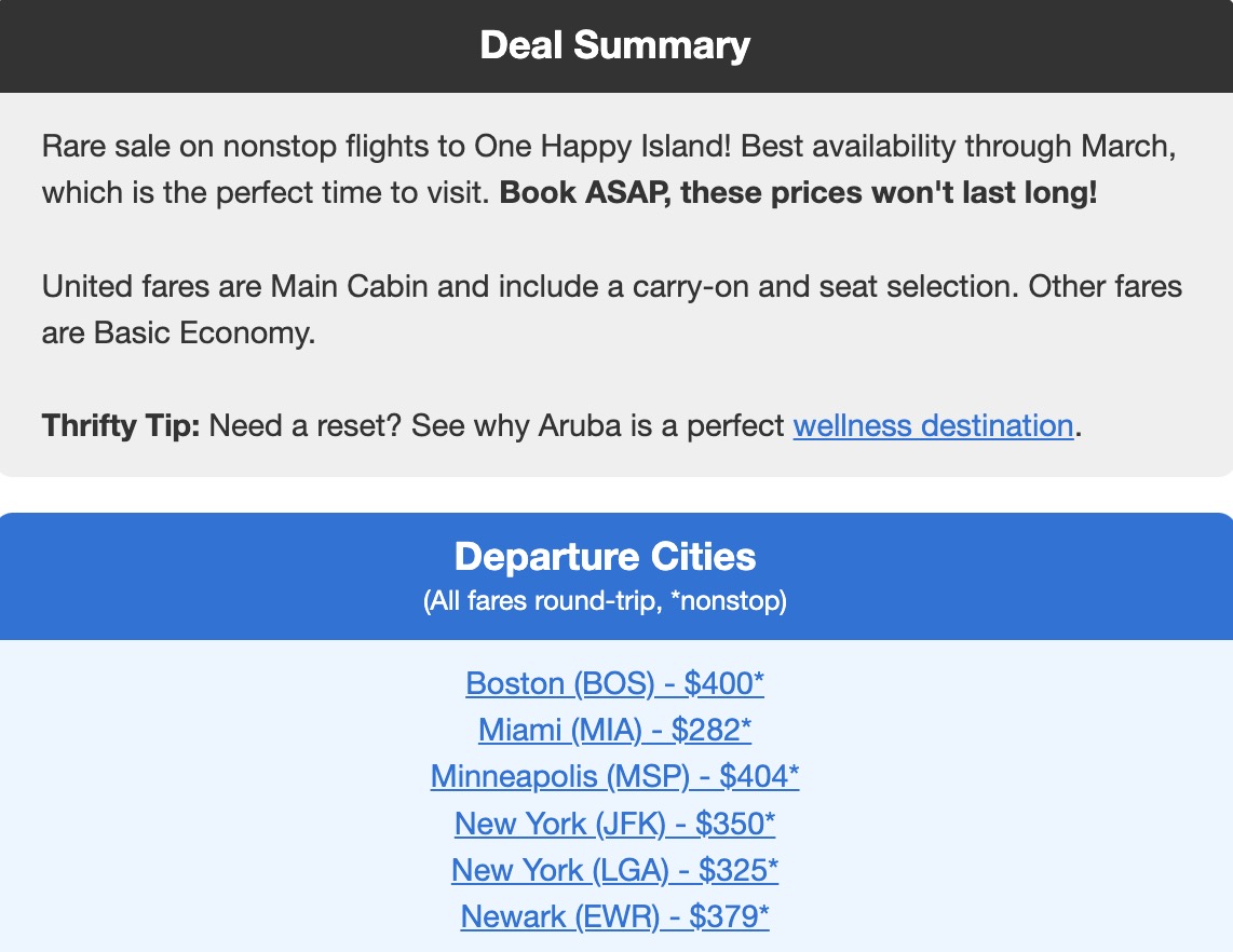 rare sale on nonstop flights to One Happy Island. Best availability through March, which is the perfect time to visit. Book ASAP, these prices won't last long Roundtrip fares ranging from $282 to $404. 