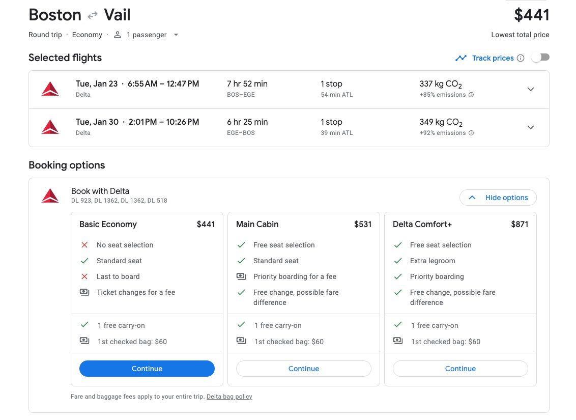 Boston to Vail flight