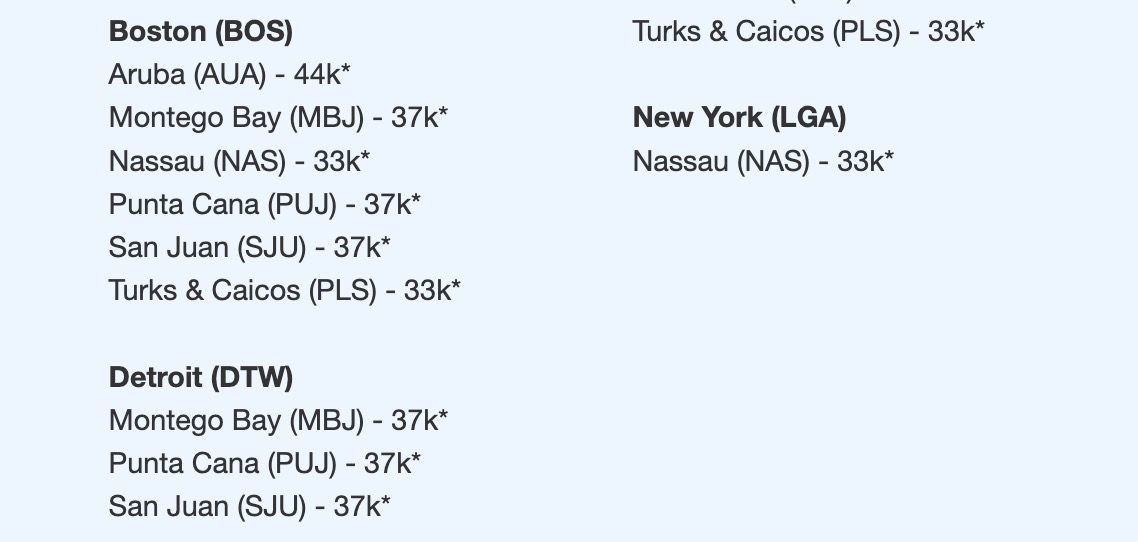 Delta and Virgin Atlantic fares flying to the Caribbean from Boston, New York, and Detroit. 