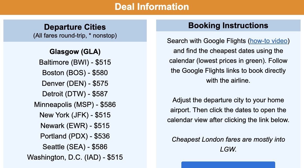 Glasgow and Manchester flight deal