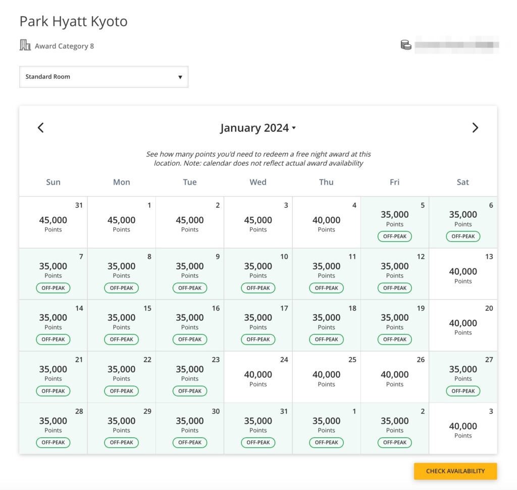 Hyatt Award Tool Award Calendar