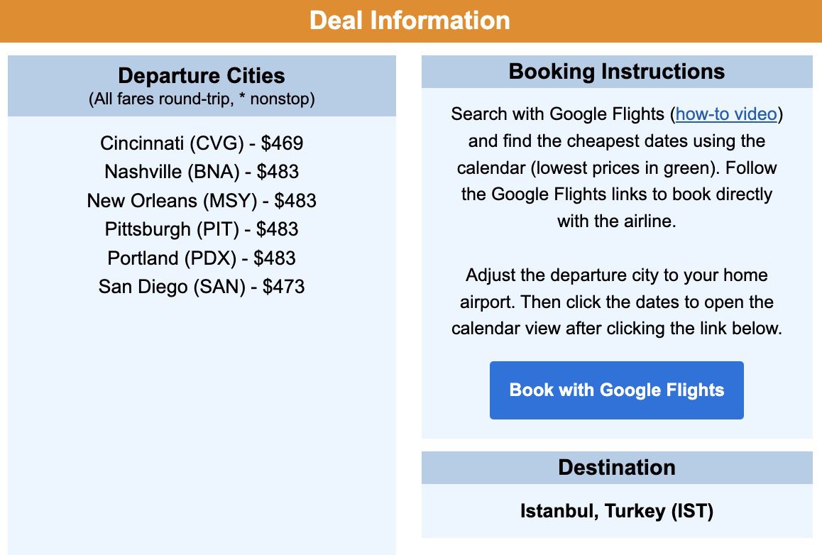 Turkey flight deal
