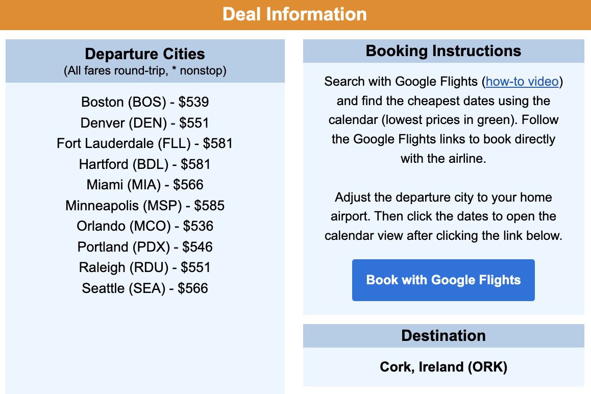 Cork Ireland flight deal