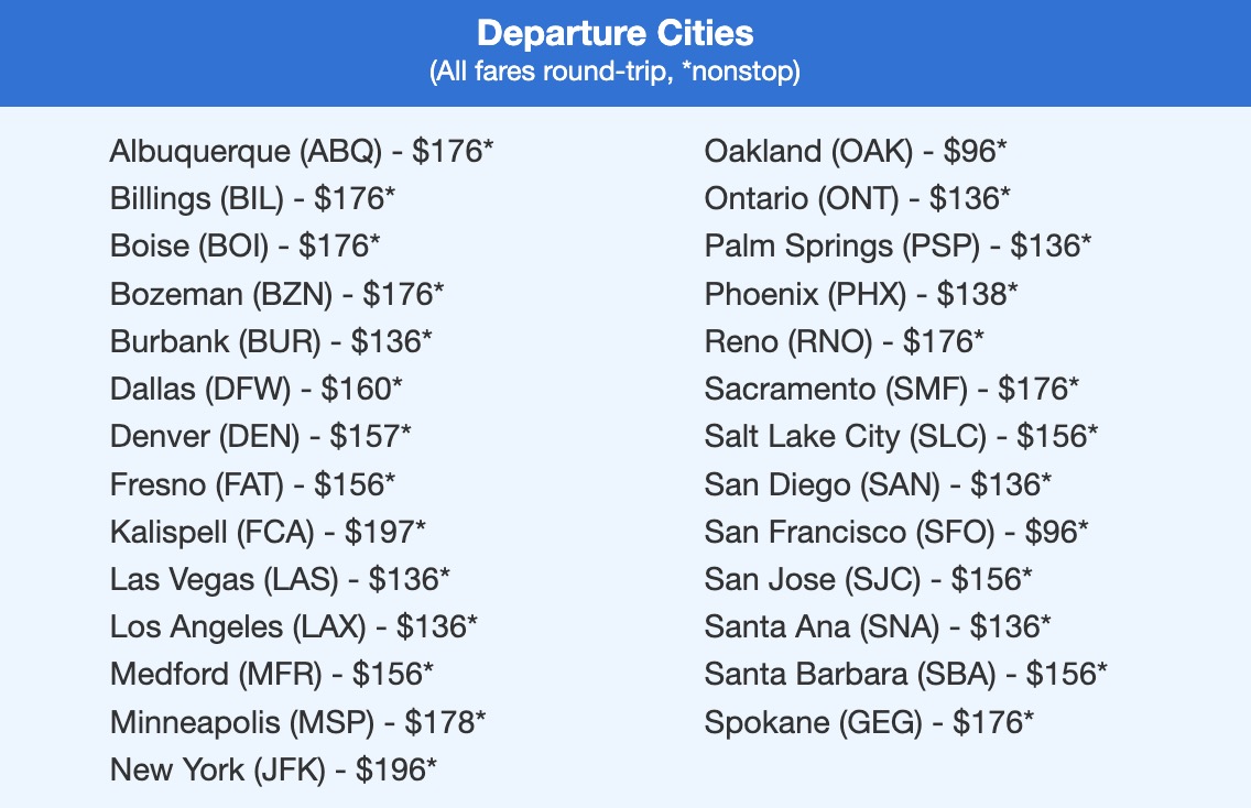 Portland flight deal with nonstop fares in the $100s and below. 