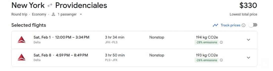 New York City to Providenciales airfare for $330 roundtrip on Delta