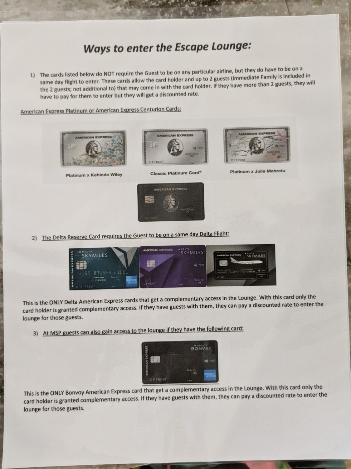 MSP Escape Lounge card access list