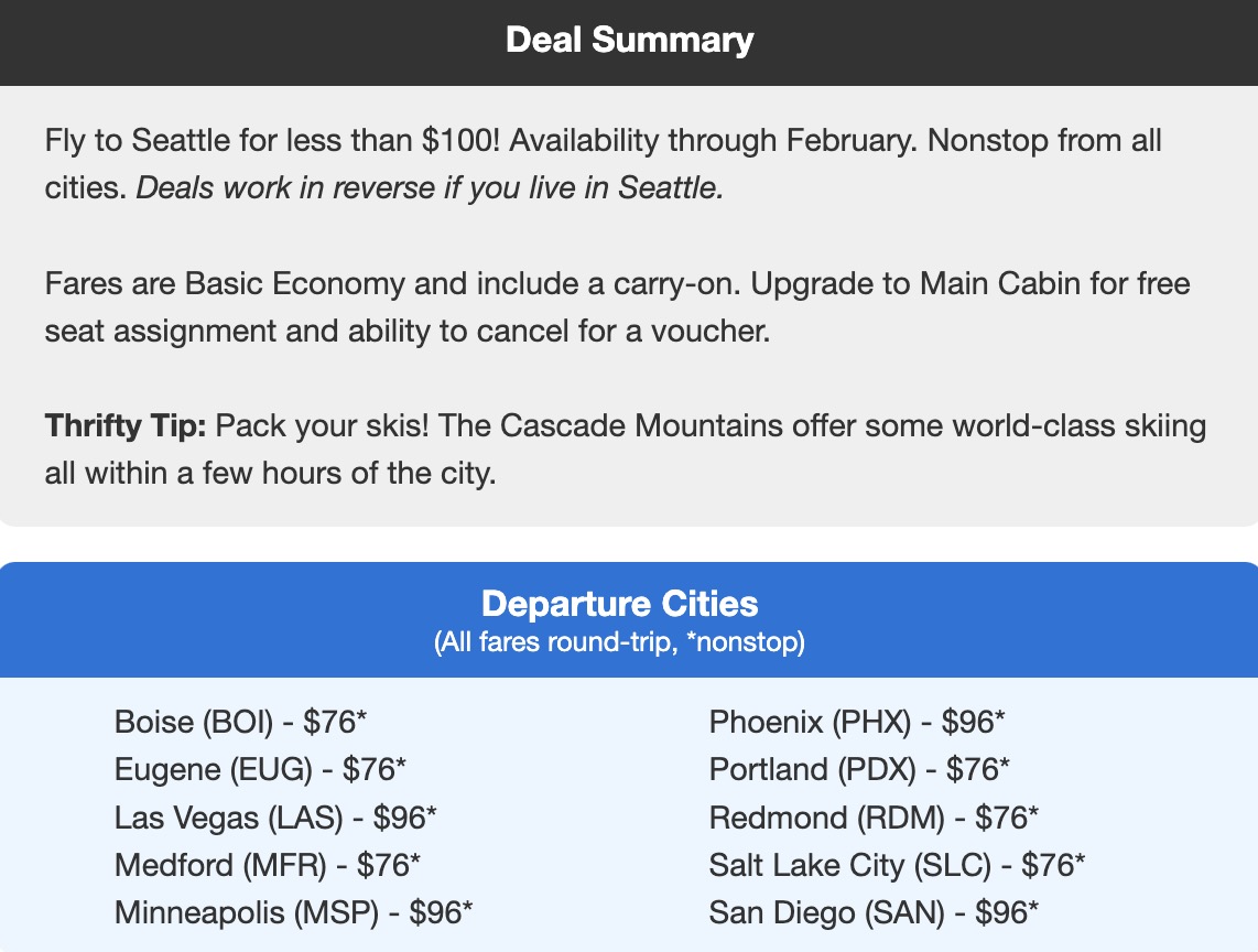 Seattle flight deal with fares in the $70s and $90s