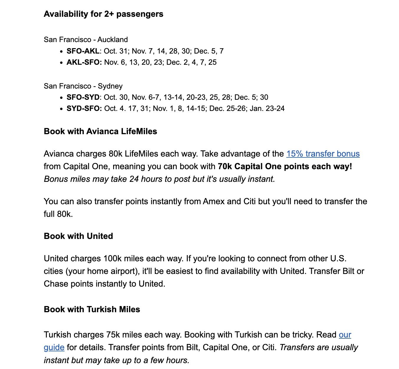SFO to Australia/New Zealand business class