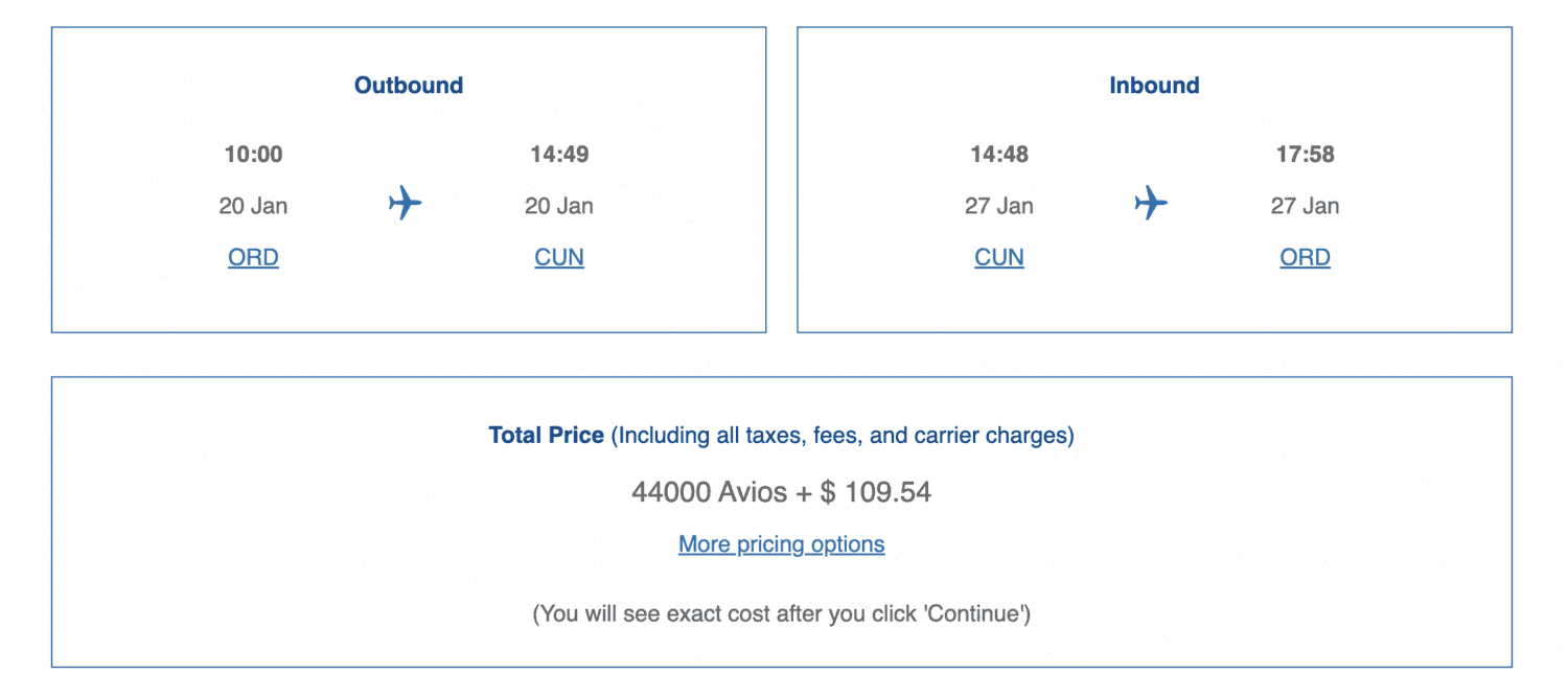 ORD to CUN British Airways award flight